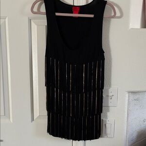 V Cristina Black and Gold Fringe Tank Top